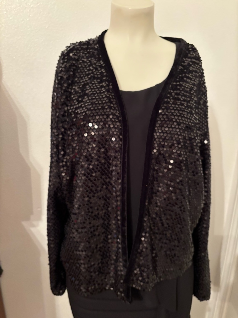 Chico's Black Sequin Open-Front Cardigan L (2)
